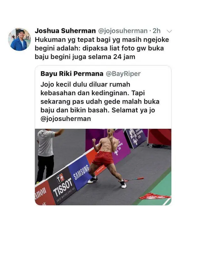 Kesal Salah Mention Tentang Jonatan Christie, Reaksi Joshua Suherman Malah Bikin Ngakak