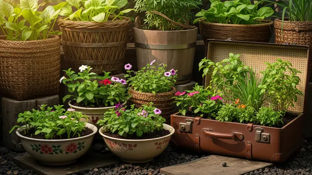 Kebun Mini dalam Wadah Unik (Container Gardening)