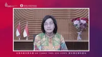 Menteri Keuangan RI Sri Mulyani Indrawati memaparkan pertumbuhan ekonomi Indonesia di masa Pandemi COVID-19 dalam pernyataan di forum G20 (G20)