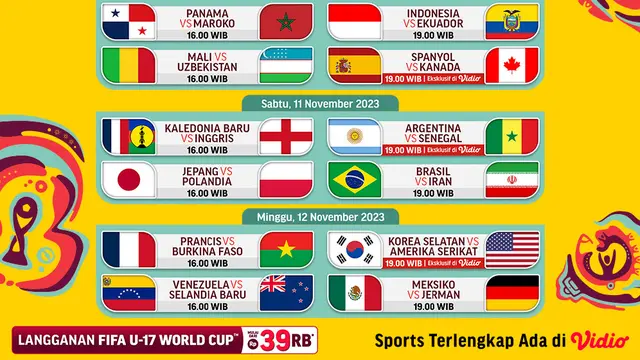 Jadwal dan Link Streaming Piala Dunia U-17 2023 Matchday 1