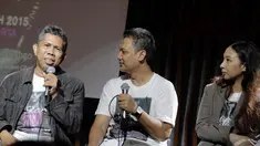 Denny Sakrie (kiri), Triadi Noor (tengah), Cara Vilenia (kanan) saat konpers konser Lenny Kravitz, Jakarta, Selasa (16/12/2014). (liputan6.com/Faizal Fanani)