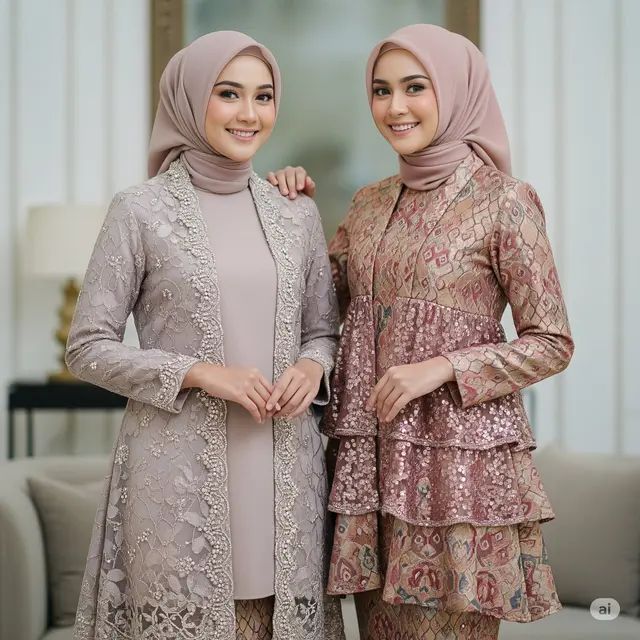 Model Brokat Mutiara Kombinasi Gamis Syar’i 2025. Foto: Gemini