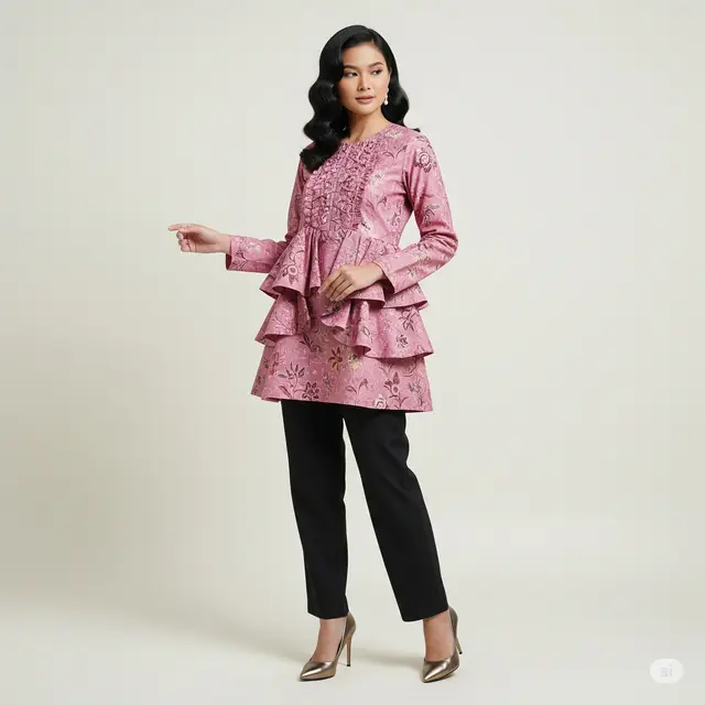 Model Atasan Batik dengan Detail Layer atau Ruffle.