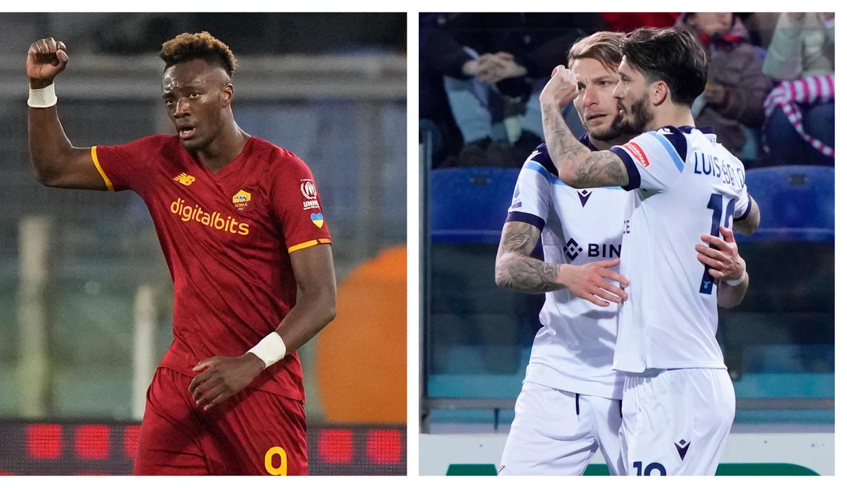 Dua tim ibu kota, AS Roma dan Lazio sama-sama memetik kemenangan di pekan ke-28 Liga Italia, Sabtu (5/3/20220. AS Roma menang 1-0 atas tamunya Atalanta, sedangkan Lazio unggul 1-0 atas tuan rumah Cagliari. Kedua laga tersebut sama-sam diwarnai dengan kartu merah. (Kolase AP)