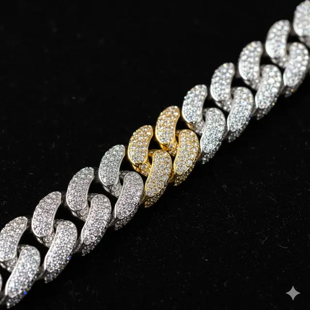 Gelang Emas Model Cuban Link Kombinasi Perak