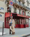 Andien memulai liburannya dengan outfit bergaya Parisian di depan restoran Gabriel, Emily in Paris [instagram/andienaisyah]