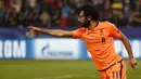 Penyerang asal Mesir, Mohamed Salah mencetak dua gol untuk Liverpool saat melawan Maribor pada laga grup E Liga Champions di Ljudski vrt stadium, Maribor, Slovenia, (17/10/2017). Liverpool menang 7-0. (AP/Darko Bandic)
