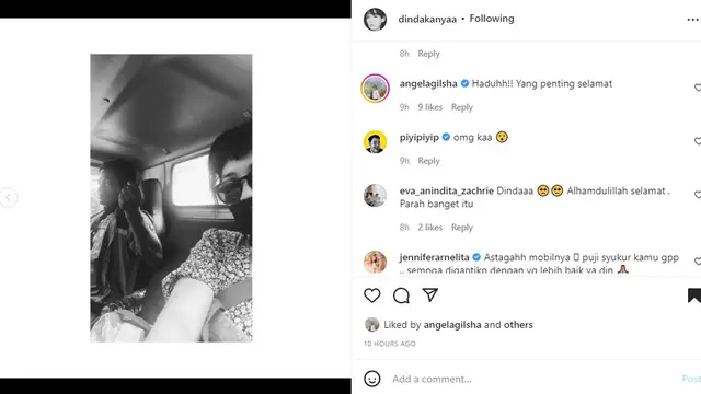 Dinda Kanya Dewi umumkan alami kecelakaan (Foto: Instagram @dindakanyaa)