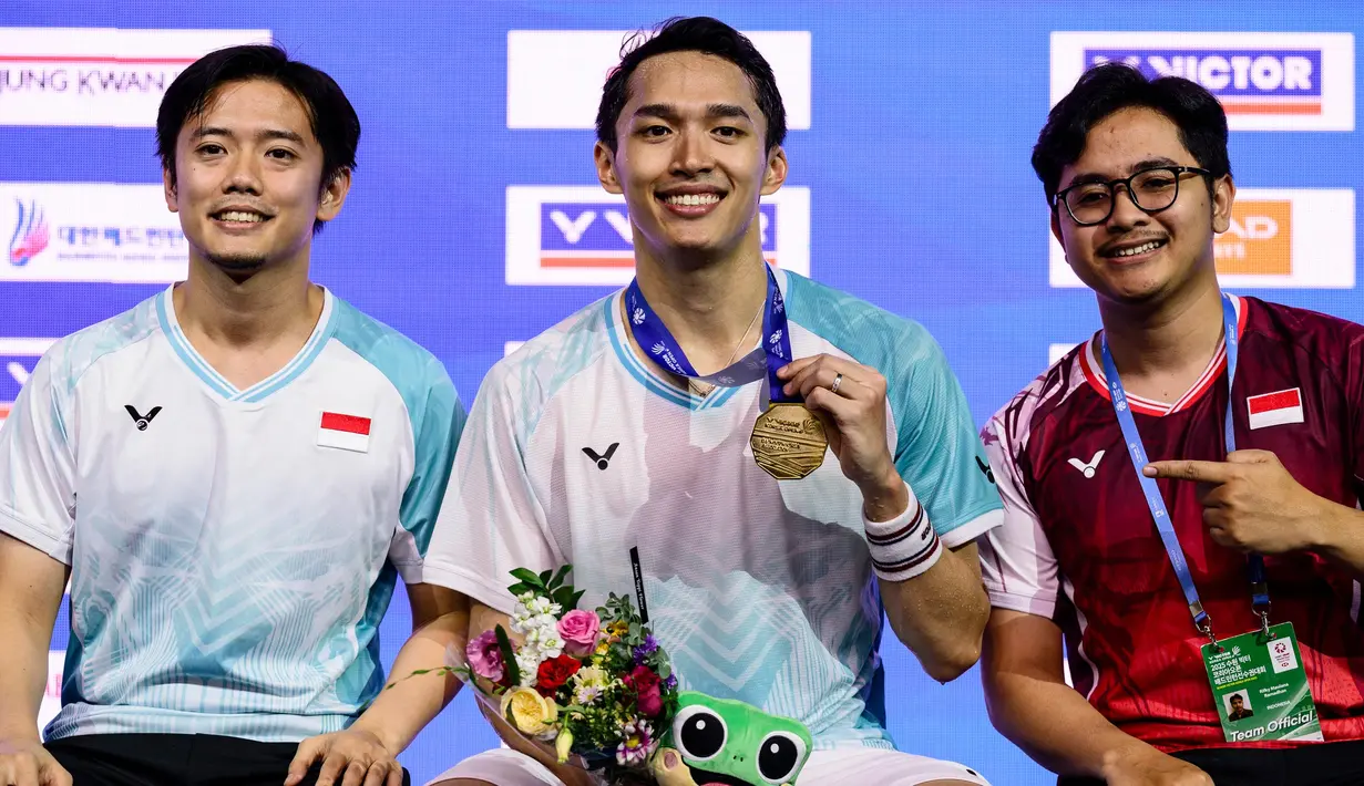 Gelar juara Korea Open 2025 juga menjadi yang perdana bagi Jonatan Christie sepanjang tahun ini di turnamen BWF. (ANTHONY WALLACE/AFP)