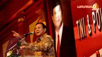 Dalam pidatonya Prabowo Subianto mengaku bangga dan terharu atas dukungan yang diberikan ratusan purnawirawan pejuang TNI-Polri yang dibacakan di Jakarta (Liputan6.com/Helmi Fithriansyah) 