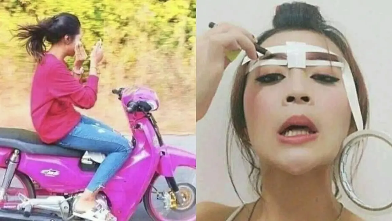 6 Aksi Cewek saat Dandan Ini Anti-Mainstream Banget, Kocak