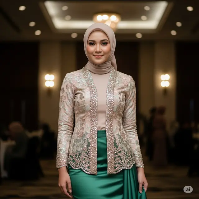 Kebaya Kutubaru Modern + Rok Satin Emerald