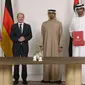 Kanselir Jerman di UEA saat menandatangani perjanjian antara Jerman-UEA. (Mohamed bin Zayed)