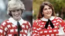 Bahkan, pakaian sweater merah dengan gambar domba mirip Putri Diana pun ia kenakan. Lengkap dengan clutch dan aksesori gelang dan cincinnya. Instagram @katiesturino