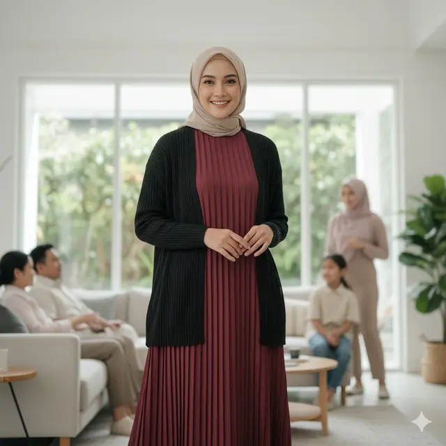 Gamis Kombinasi Cardigan Rajut