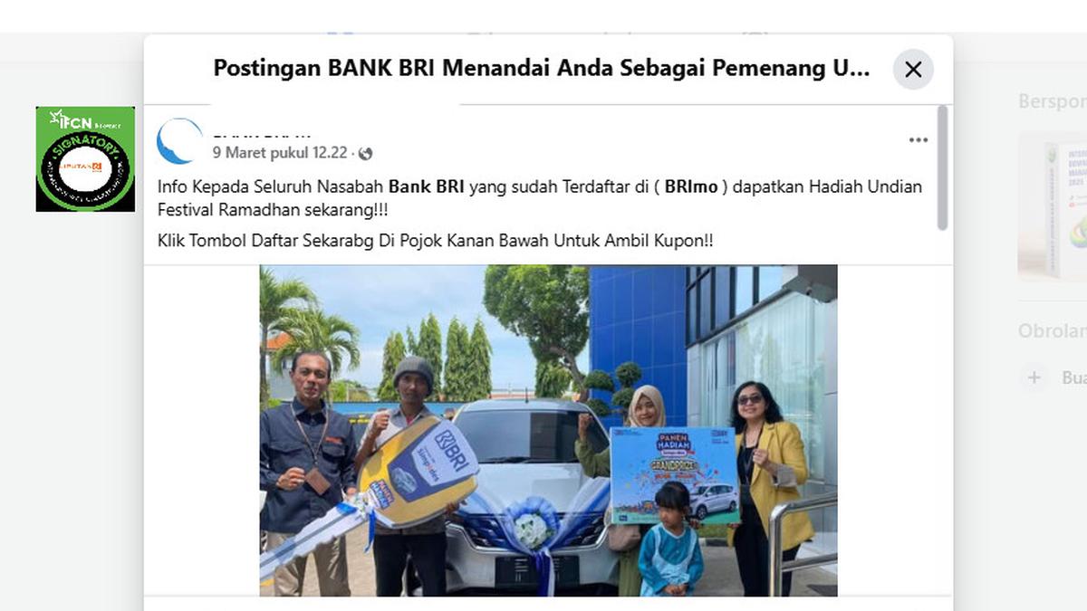 Cek Fakta: Tidak Benar Link Pendaftaran Undian Festival Ramadan BRI
