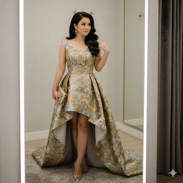 Gaun Brokat High-Low yang Unik dan Eye-Catching