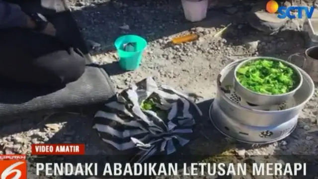 Pendaki sedang Memasak saat Erupsi Freatik Gunung Merapi