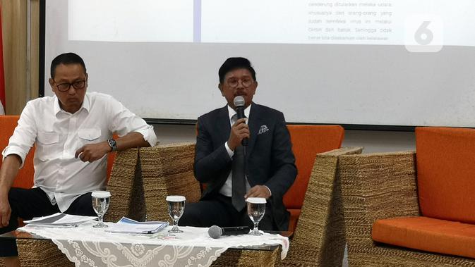 Konferensi pers Kementerian Komunikasi dan Informatika soal hoaks virus corona di Indonesia. (Liputan6.com/ Agustinus Mario Damar)