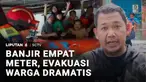 Banjir setinggi hingga 4 meter merendam Perumahan Periuk Damai, Tangerang, Banten. Warga yang terjebak banjir dievakuasi ke tempat aman.