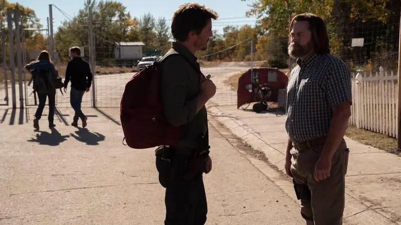 Nick Offerman dan Pedro Pascal dalam The Last of Us. (HBO via Twitter/ Nick_Offerman)