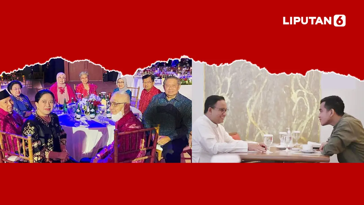 Banner Infografis 2 Momen Politik Dalam 1 Hari, Megawati-SBY dan Anies-Gibran Semeja Makan Bareng