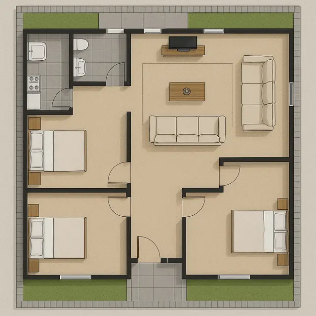 Desain Rumah 6x12 dengan 3 Kamar