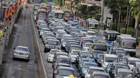Kemacetan di Jalan MH Thamrin, Jakarta. (Liputan6.com/Faizal Fanani)