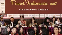 Suasana jumpa pers pemilihan Puteri Indonesia 2017 di Aula Sanono Wiwoho Mangunsarkoro, Menteng, Jakarta, Selasa (21/3). Ajang tahunan pemilihan Puteri Indonesia 2017 ini didukung penuh oleh Mustika Ratu. (Liputan6.com/Herman Zakharia)