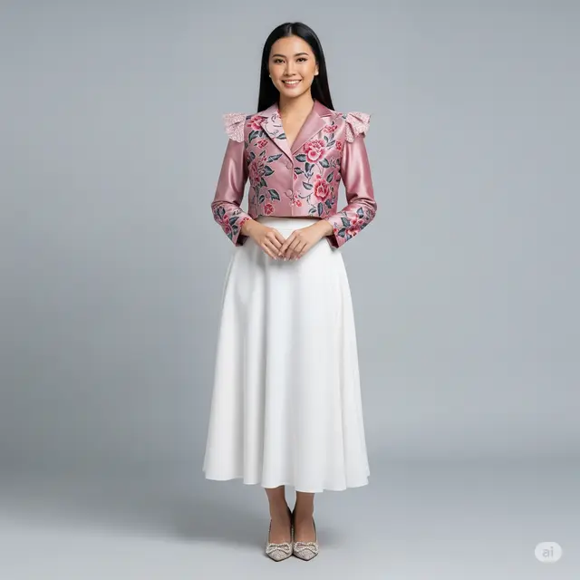 Model Crop Blazer Batik Kombinasi Renda.