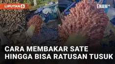 Aksi seseorang menunjukkan cara unik dan kreatif membakar ratusan sate dengan sekali bakar menarik perhatian
