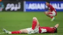 Pemain Timnas Indonesia terkapar lesu setelah ditaklukkan Australia dalam matchday ketujuh Grup C di Sydney Football Stadium, Sydney, pada Kamis (20/3/2025) sore WIB. (AP Photo/Mark Baker)