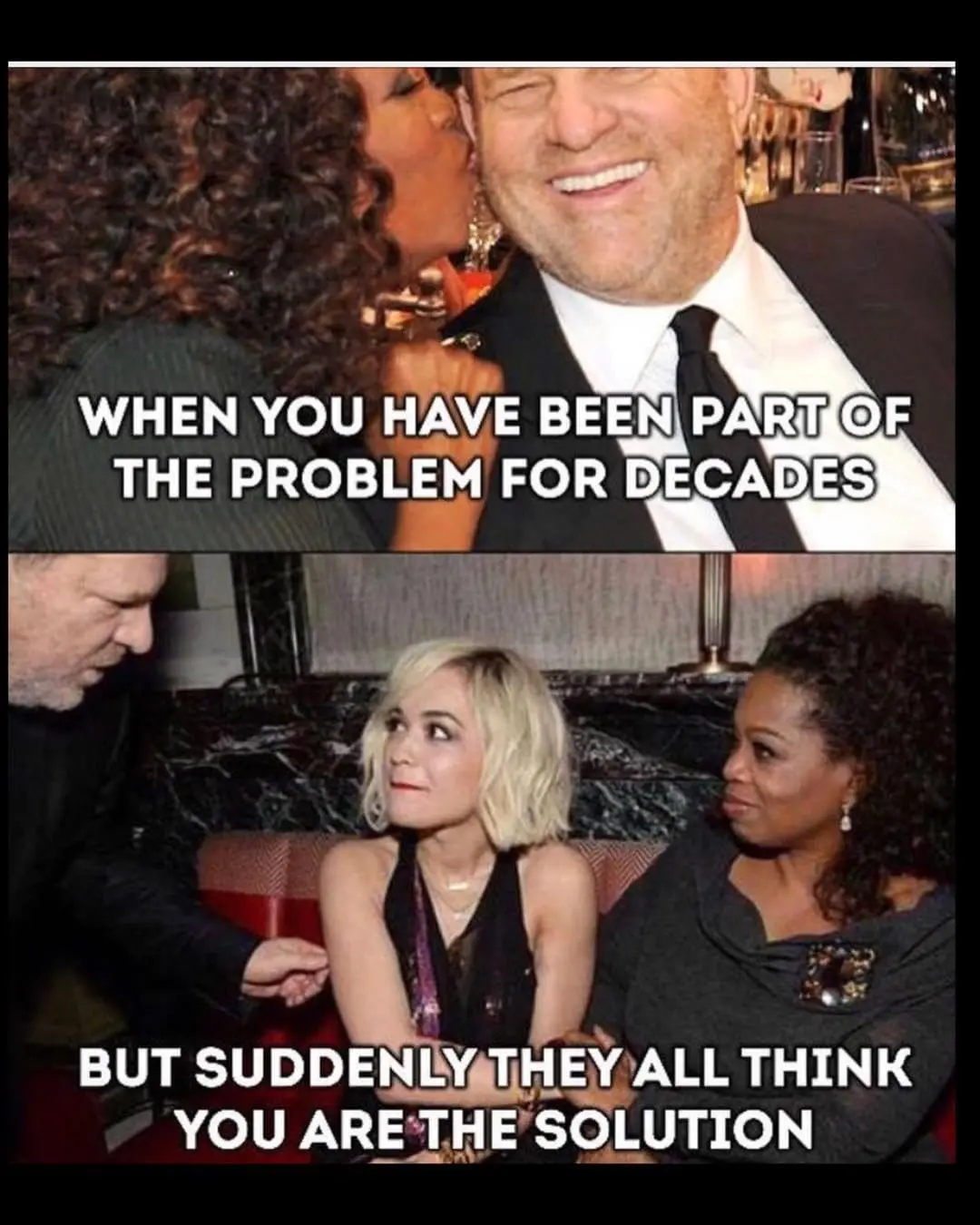 Oprah Winfrey bercengkerama dengan Harvey Weinstein yang menjadi bahan sindiran Seal. (Instagram - @seal)