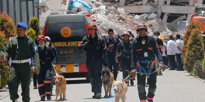 Endusan Anjing K9 Bantu Polisi Cari Korban Gempa dan Tsunami Palu