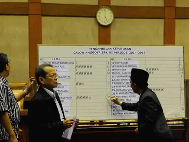 Anggota DPR Komisi XI mengambil keputusan terkait Calon Anggota BPK RI Periode 2014-2019, Jakarta, (15/9/14). (Liputan6.com/Andrian M Tunay) 