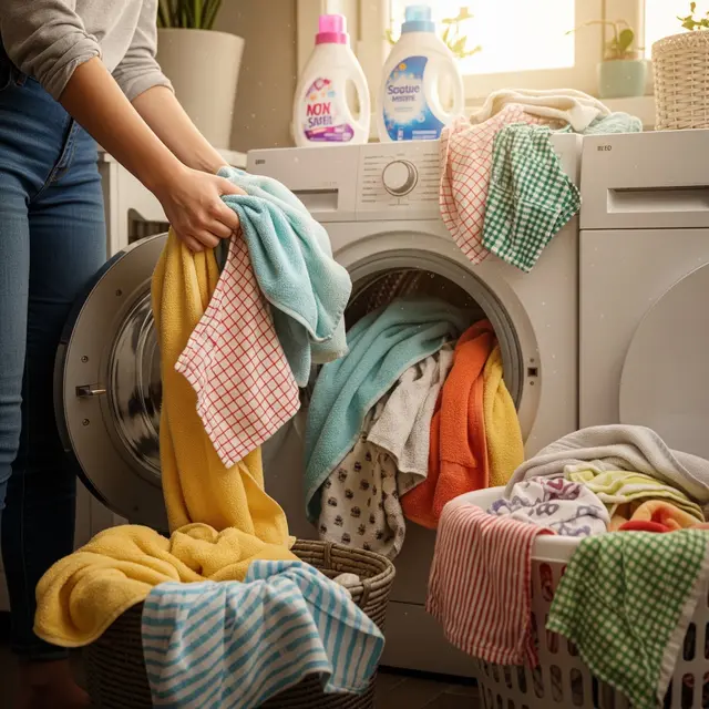 Mencuci Handuk Mandi dan Lap Dapur (AI Generated)