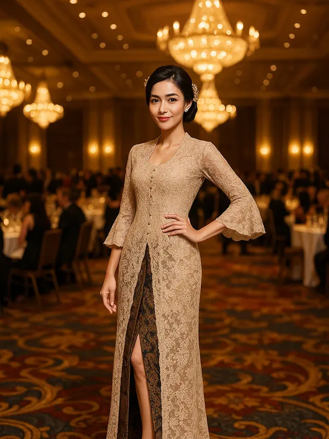 Model Kebaya Brokat Panjang Belah Depan