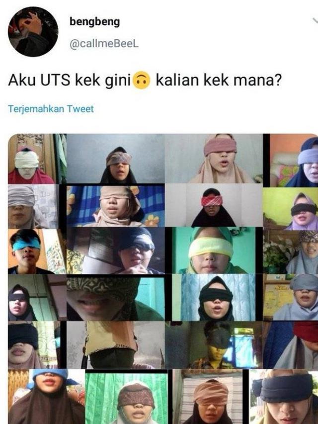 Agar Tidak Curang Selama Ujian Online, Siswa Ini Ujian Pakai Penutup Mata