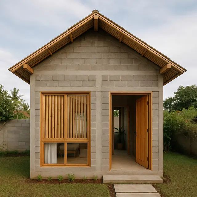 Model Rumah Kecil 5x5 Meter dari Batako dan Bambu