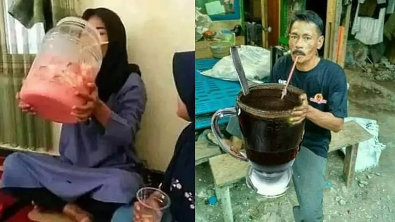 6 Aksi Gokil Orang Minum Porsi Jumbo, Perut Siap Kembung