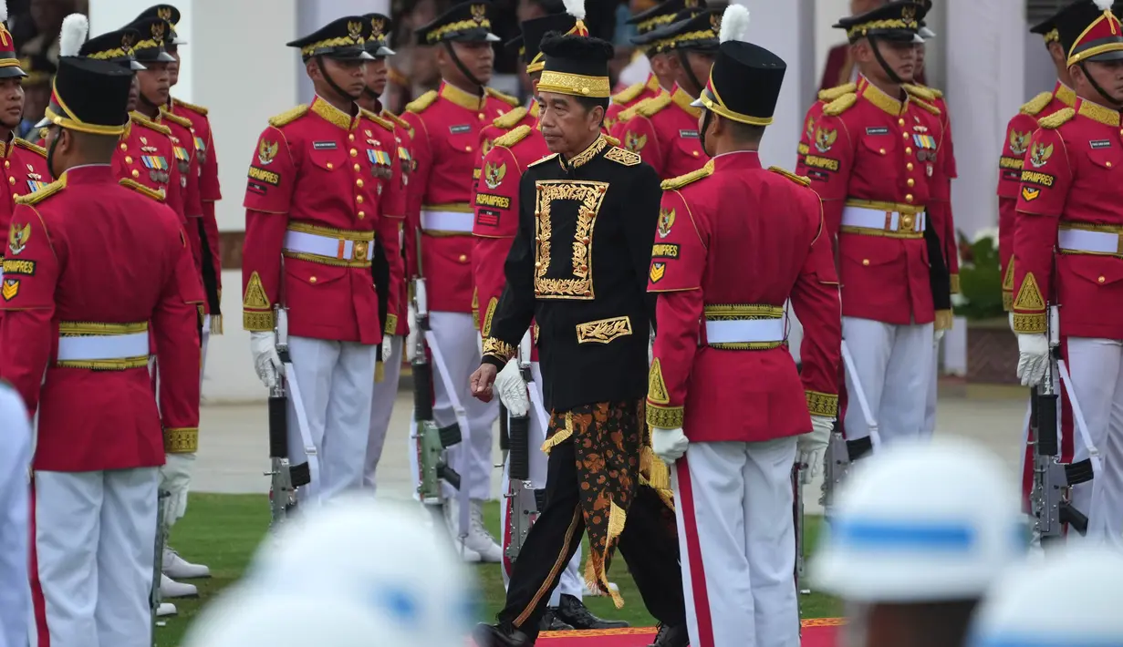 Upacara Peringatan Hari Kemerdekaan ke-79 Republik Indonesia berlangsung di Ibu Kota Negara (IKN) Nusantara dan Jakarta. (AP Photo/Achmad Ibrahim)