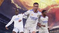 Real Madrid - Eden Hazard dikelilingi Rodrygo dan Ferland Mendy (Bola.com/Adreanus Titus)