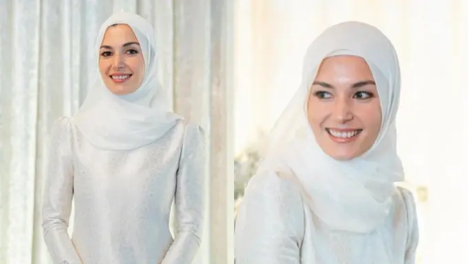 Gaya Kerudung Anisha Rosnah Tunangan Pangeran Abdul Mateen saat Khatam Alquran