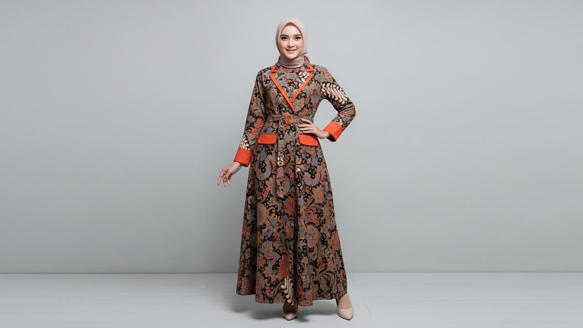 7 Model Gamis Batik Blazer Kombinasi Warna Kontras, Tampak Lebih Menonjol Penuh Gaya