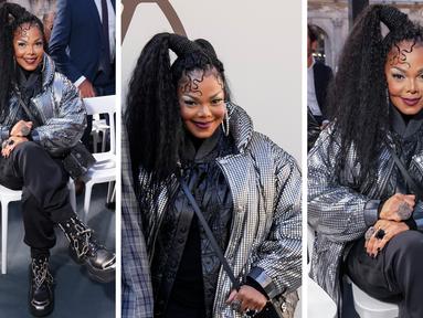Foto kolase Janet Jackson saat menghadiri koleksi busana Louis Vuitton Spring/Summer 2023 yang dipresentasikan selama Paris Fashion Week di Paris pada Selasa, 4 Oktober 2022. (Photo by Vianney Le Caer/Invision/AP)