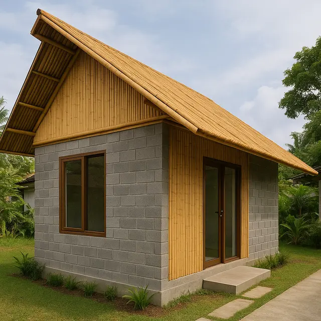 Model Rumah Kecil dari Batako dan Bambu yang Murah tapi Elegan