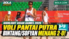 Bintang Akbar/Sofyan Rachman Efendi berhasil mengalahkan pasangan China, Song Jinyang/Wang Yanwei, dengan skor 2-0 (21-19, 21-18) pada babak perempat final voli pantai putra Asian Games Aichi-Nagoya 2026. Kemenangan ini mengantarkan pasangan Indonesi...