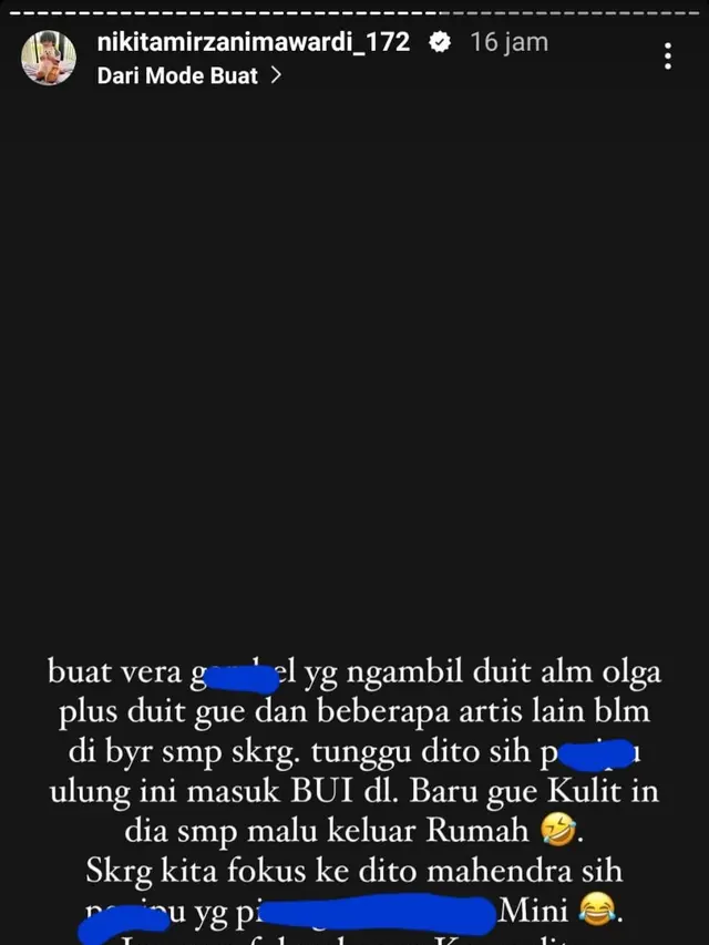 Ocehan Nikita Mirzani yang menuding Mak Vera mengemplang uangnya dan almarhum Olga Syahputra. (Foto: Dok. Instagram @nikitamirzanimawardi_172)