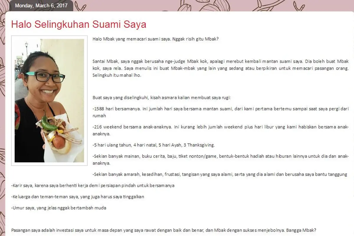 Menyapa Selingkuhan Suaminya, Curhatan Ary Yogeswary Jadi Viral