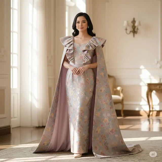 Model Long Dress Brokat Cape